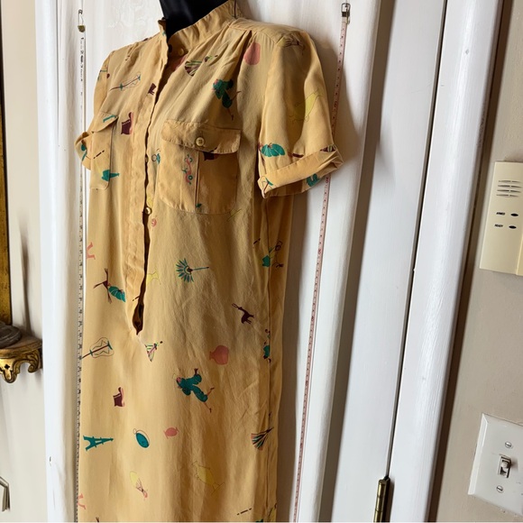 Vintage Parisian Print Silk Shirt Dress - Picture 2 of 8